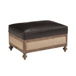 Magnolia Home Furniture Black Leather & Burlap Ottoman – Foundation