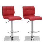 Red Leather Adjustable Bar Stool (Set of 2)