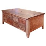 Rustic 8 Drawer Pine Lift Top Coffee Table – Antique