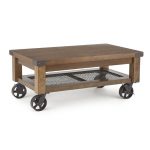 Rustic Brown Coffee Table with Wheels – Hailee