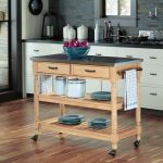 Savannah Natural Kitchen Cart with Stainless Steel Top
