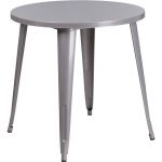 Silver Metal 30 Inch Round Indoor-Outdoor Cafe Table