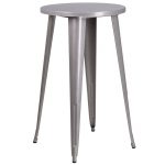 Silver Metal Cafe Round Indoor-Outdoor Bar Table