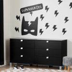 Six-Drawer Double Dresser with Superheroes Wall Decals – Spark
