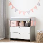 Soft Gray Changing Table with Runner and Pennant Banner – Cookie