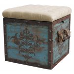 Square Natural/Blue Upholstered Ottoman
