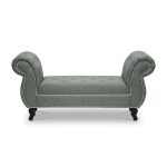 Tufted Gray Linen Bench
