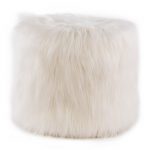 White 19 Inch x 18 Inch Faux Lamb Cylinder Stool