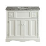 White 2 Door, 2 Drawer Vanity Wood Base with Stone Top and Sink.