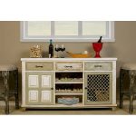 White Console Table with 2 Door Storage and Wine Rack