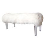 White Mongolian Fur and Acrylic Bench
