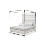 White & Silver Modern King Size Canopy Bed – State St.
