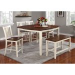 White and Cherry 6 Piece Counter Height Dining Set with Bench – Dover