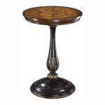 Wooden Brown and Black Round Inlaid Accent Table