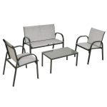 4 pcs Patio Furniture Set with Glass Top Coffee Table