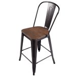 Set of 4 Rustic Metal Wood Bar Chairs