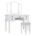 Black / White Vanity Makeup Dressing Table with Tri Folding Mirror + 5 Drawers