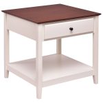 Square Wood Side End Table with Drawer and Shelf