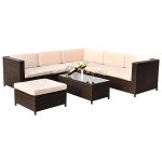 7 pcs Outdoor Rattan Wicker Furniture Set with Rectangle Coffee Table