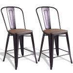 Copper Set of 2 Metal Wood Counter Chairs