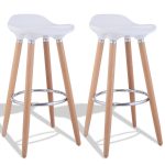 Set of 2 ABS Bar Stool with Wooden Legs