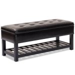PU Leather Entryway Storage Bench Shoe Rack