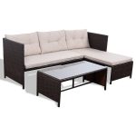 3 pcs Outdoor Patio Rattan Cushioned Sofa and Table Set