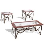 3 pcs Elegant Wood Glass Coffee Table Set