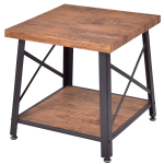 Square Metal Frame Wood Top Coffee Table w/ Storage Shelf