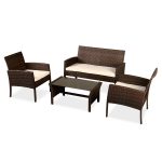 4 pcs Patio Garden Furniture Wicker Rattan Sofa Set