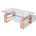 Rectangular Tempered Glass Coffee Table w/ Shelf