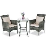 3 pcs Patio Rattan Chairs & Table Furniture Set