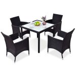 5 pcs Black Outdoor Patio Rattan Table + Chairs Set