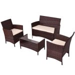 4 pcs Outdoor Patio Rattan Table Sofa Set with Cushions