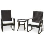 3 pcs Patio Rattan Rocking Chairs & Table Set