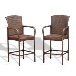 Set of Two Outdoor Rattan Wicker Bar Chairs