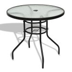 31.5″ Patio Tempered Glass Steel Frame Round Table