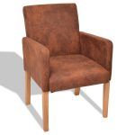 Brown Fabric Armrest Dining Chair