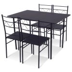5 pcs Wood Metal Dining Table & 4 Chairs Set