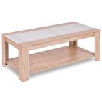 Rectangular Tempered Glass Wooden Coffee Table with Shelf