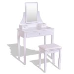 Square Mirrored Vanity Dressing Table Set w/ 3 Storage Boxes