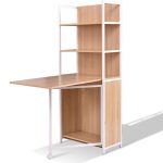 2-in-1 Folding Fold Out Convertible Desk with Cabinet & Bookshelf