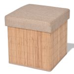 Folding Bamboo Storage Cube Stool Ottoman