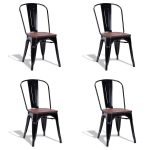 Set of 4 Stackable Tolix Style Metal Wood Dining Chair