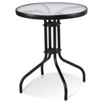 24″ Outdoor Patio Round Table with Tempered Glass Top