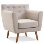 Tufted Back Fabric Upholstered Arm Chair with Wood Leg