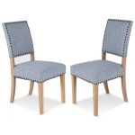 Set of 2 Fabric Dining Chairs w/ Rubber Wood Legs