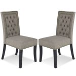 Brown Set of 2 Fabric Dining Chairs with Rubber Wood Legs
