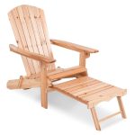 Patio Foldable Wood Adirondack Chair w/ Footrest Stool