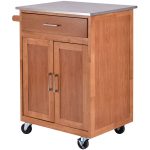 Wooden Kitchen Rolling Storage Cabinet with Stainless Steel Top